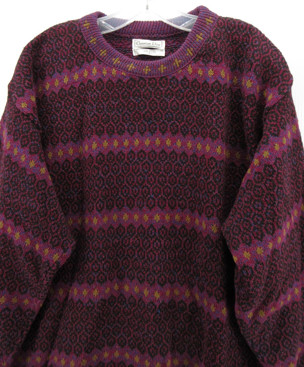 Christian Dior パープルリブセーター 36 VINTAGE Christian Dior Sweater Men Large Purple Plum Pullover
