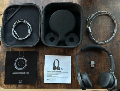 Cisco Headset 730 Wireless Headset w/Dongle, USB Cable, Stereo Cable