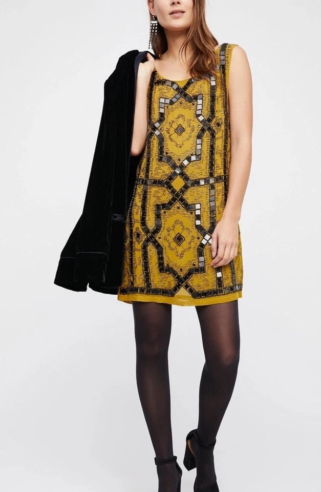 Free People Speak Easy Sleeveless Beaded Sequin Mini Dress Sz 4 $168 - Image 4 of 4