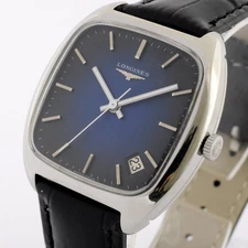 SWISS LONGINES 8391 ORIGINAL BLUE GRADIENT DIAL  MANUAL WIND DATE CUSHION WATCH