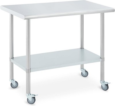 Stainless Steel Table with Locking Wheels Worktable with Adjustable Under Shelf