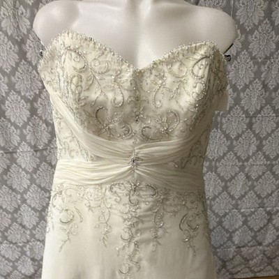 Mori Lee by Madeline Gardner Ivory Beaded A-Line Dress Sweetheart Size 18 Lot#6