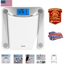 Tempered Glass Bath Scale - High Clarity Blue LCD, Lightweight, 0.1lb Accuracy