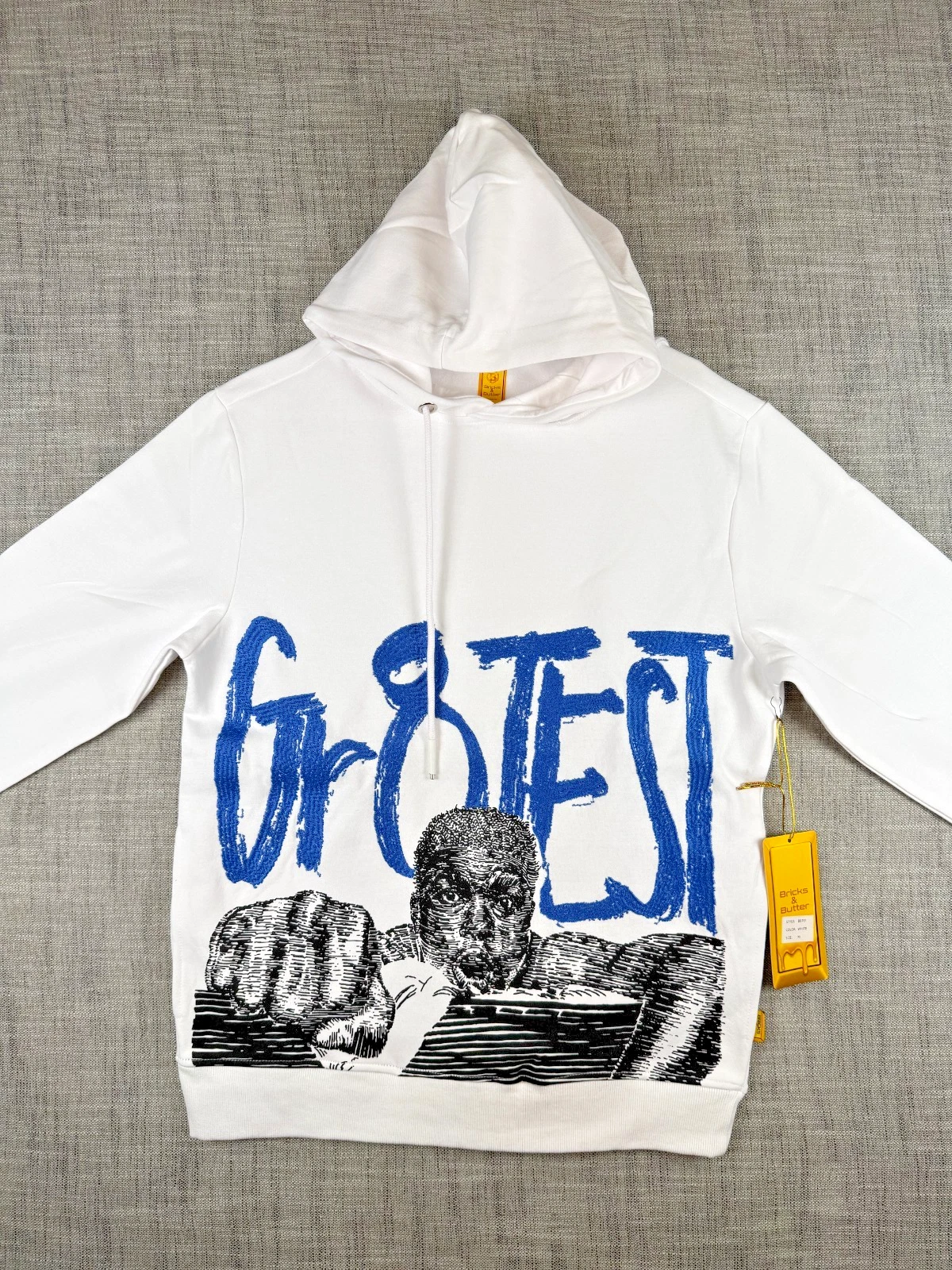 Size XL - Bricks & Butter Muhammad Ali Greatest Pullover Hoodie Sweatshirt White