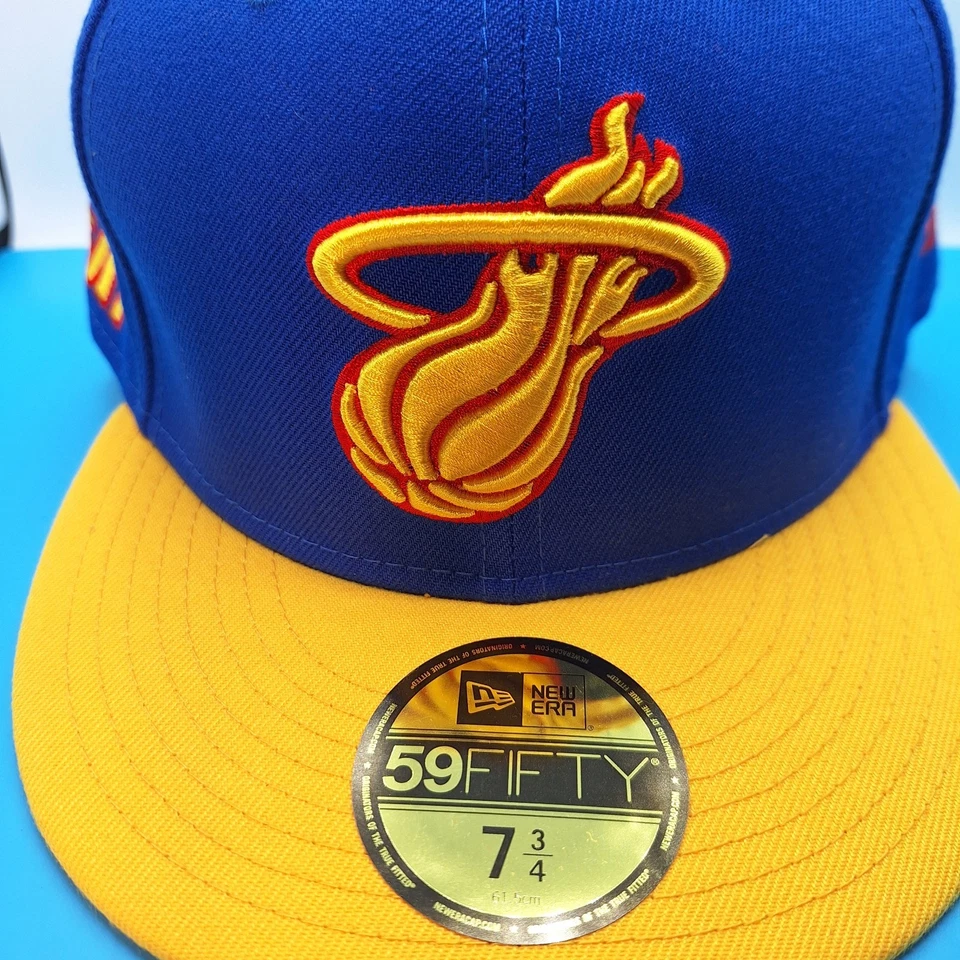 New Era 59FIFTY NBA Miami Heat Logo Parche Lateral Azul Sombrero Ajustado Talla 7 3/4 Foto 2 de 4