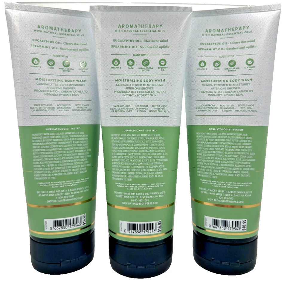 Bath & Body Works LOTE 3 Lavado Hidratante Aromaterapia Eucalipto Menta Verde 10oz Foto 2 de 2