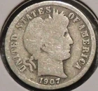Silver Dime - Barber - 1907 (Reverse scratches) - Set Break