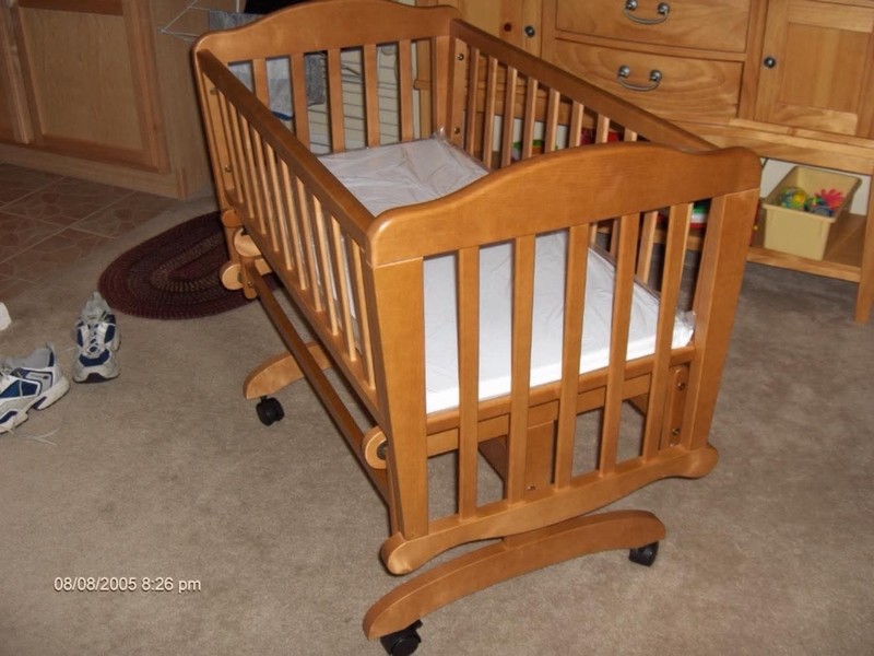 Wooden Baby Cradle w/ Rocking Stand & Mattress, Brown, Rectangle