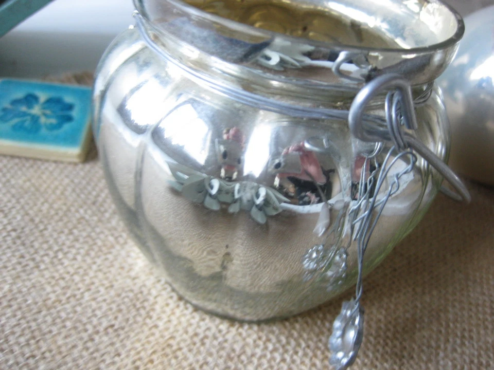 Windlicht Bauernsilber silber mit Henkel und Anhänger shabby style NP 10 € - Bild 2 von 4