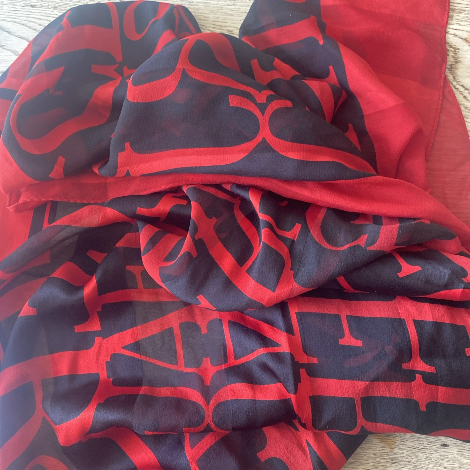 Large Rectangular Silk Jaeger Scarf Red/black Mon… - image 6