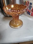 Amber Marigold Vintage Carnival Glass Compote Pedestal Bowl
