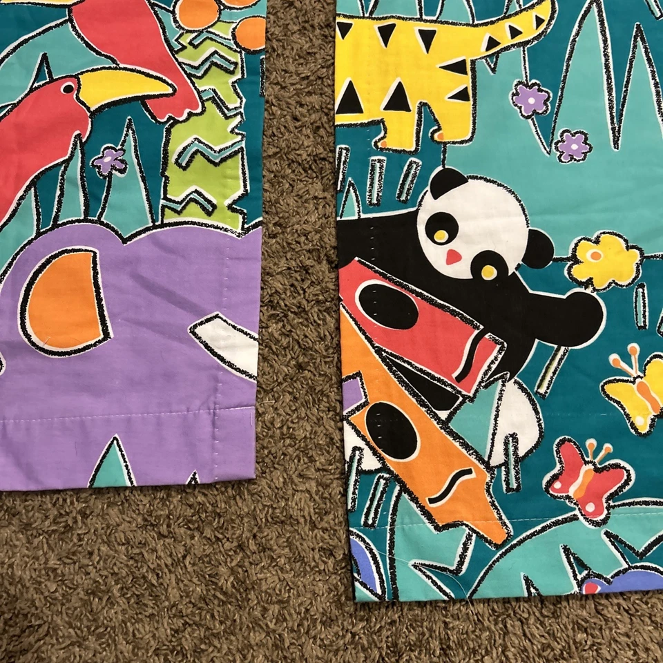 Antigo 2 painéis de cortina Jungle Zoo Safari 41”x 83” Ea. Painel infantil infantil - Imagem 4 de 4