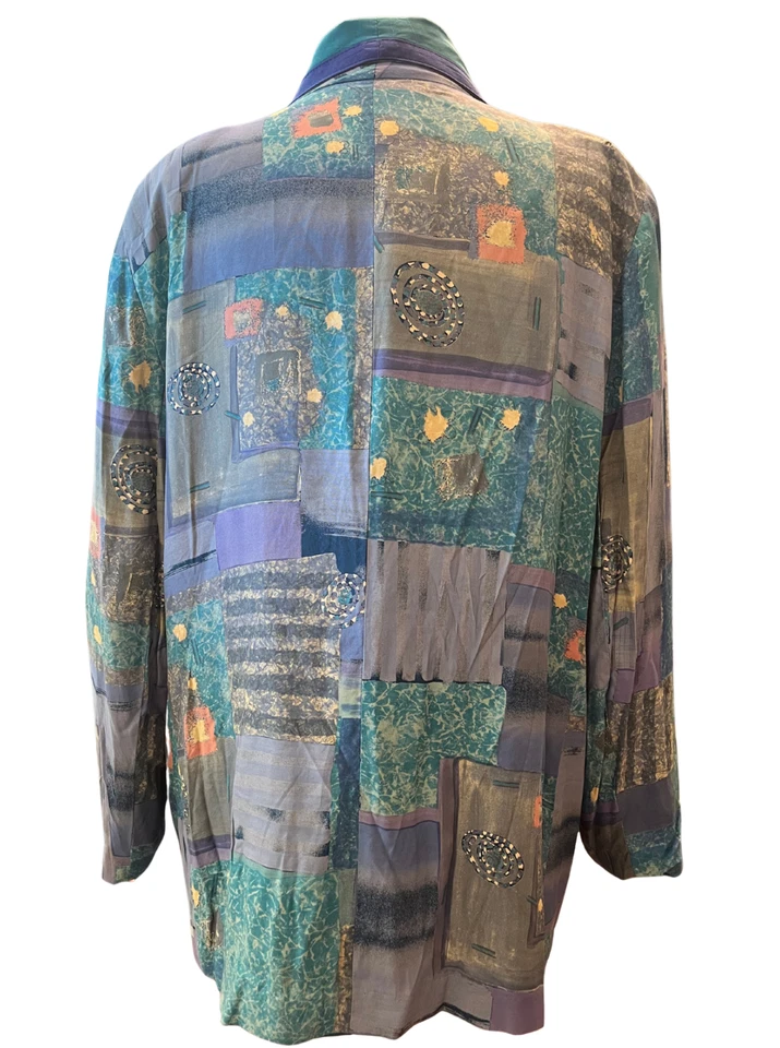 Vintage 80s Blazer Plus 1X City Girl Green Patchwork Print Corporate Academia - Image 2 of 4
