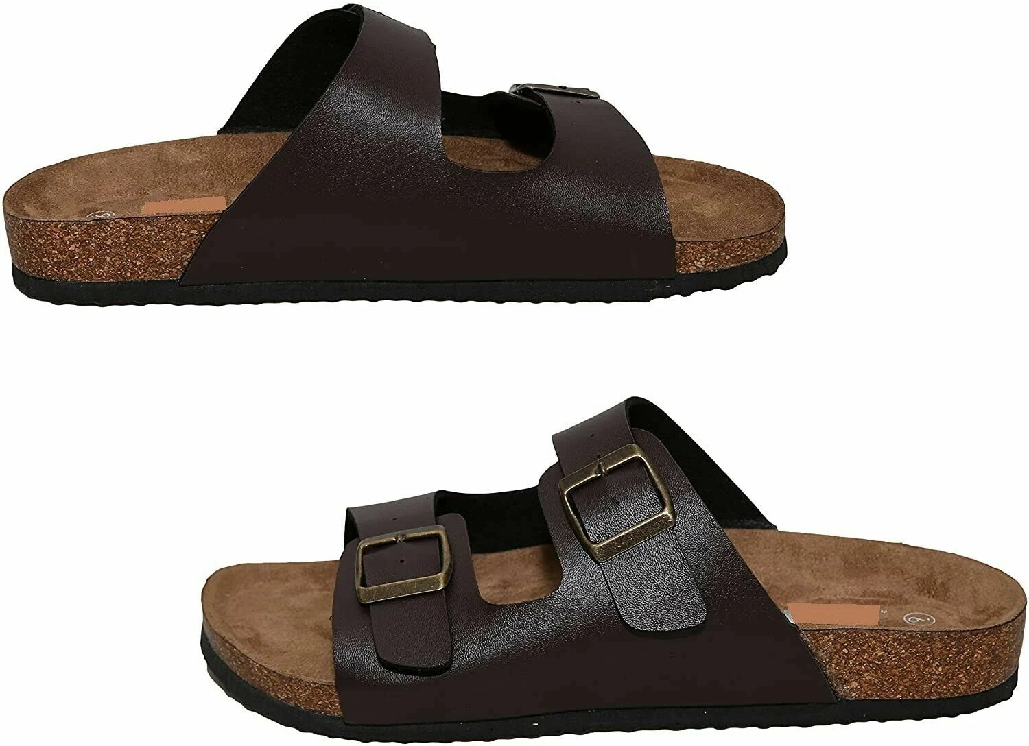 NIB Mens Arizona Beach Brown, Black Platform Sandals, Slide-on Cork Size 7-11
