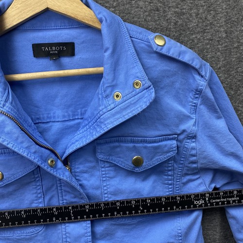 Women's Talbots Petites Size P Blue Denim Jacket Zip Button Short - Picture 3 of 8
