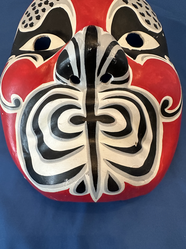 Vintage Chinese Opera Masks Hand Painted Set Of 2 Paper Mache Red White Rare - 第 13/17 張圖片