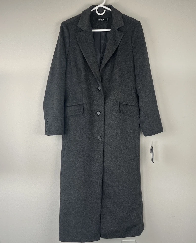 Abrigo Largo Lauren Ralph Lauren Longline Mezcla Lana Gris Mujer 12 (Grande) Nuevo con Etiquetas $340 Foto 4 de 4