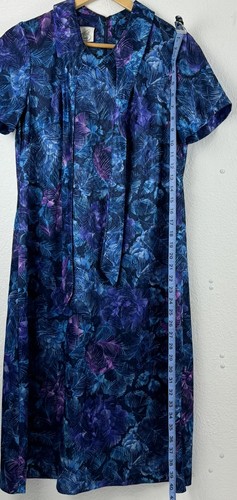 Vintage 1960s British Lady Blue Purple Tropical Floral Dress Union Made In USA - Picture 5 of 12