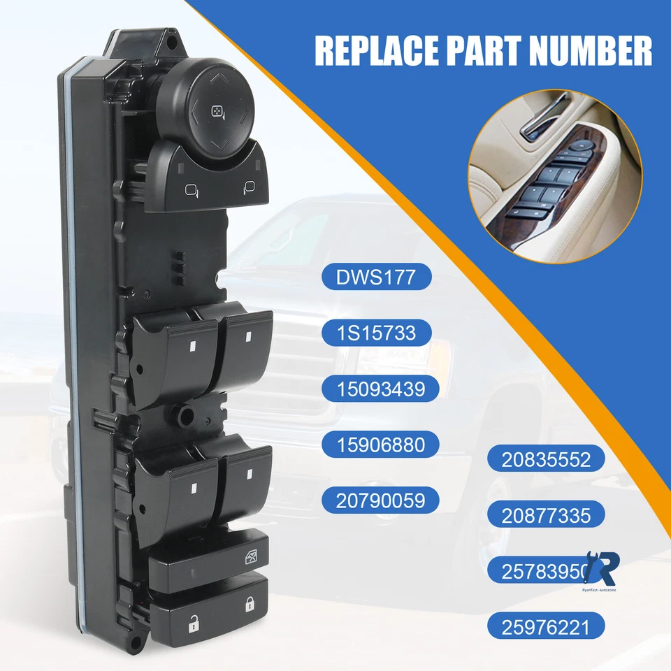 Interruptor de ventana eléctrica delantero izquierdo apto para Chevy Silverado 1500 GMC Yukon Cadillac Foto 4 de 4