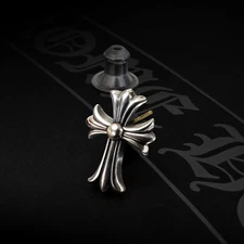 Authentic Vintage Chrome Hearts Small Cross Stud Earring + CH Pouch & Gift Bag