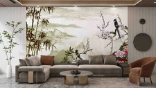 3D Ink Bamboo Bird Wallpaper Wall Mural Removable Self-adhesive Sticker533