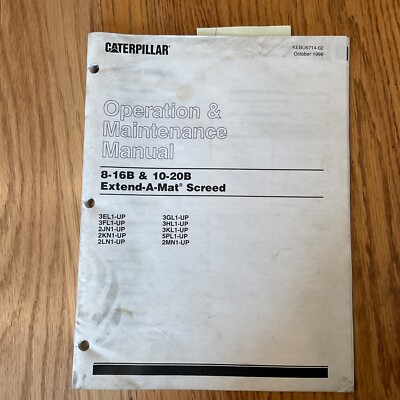 CAT Caterpillar 8-16B 10-20B SCREED OPERATION & MAINTENANCE MANUAL GUIDE PAVER