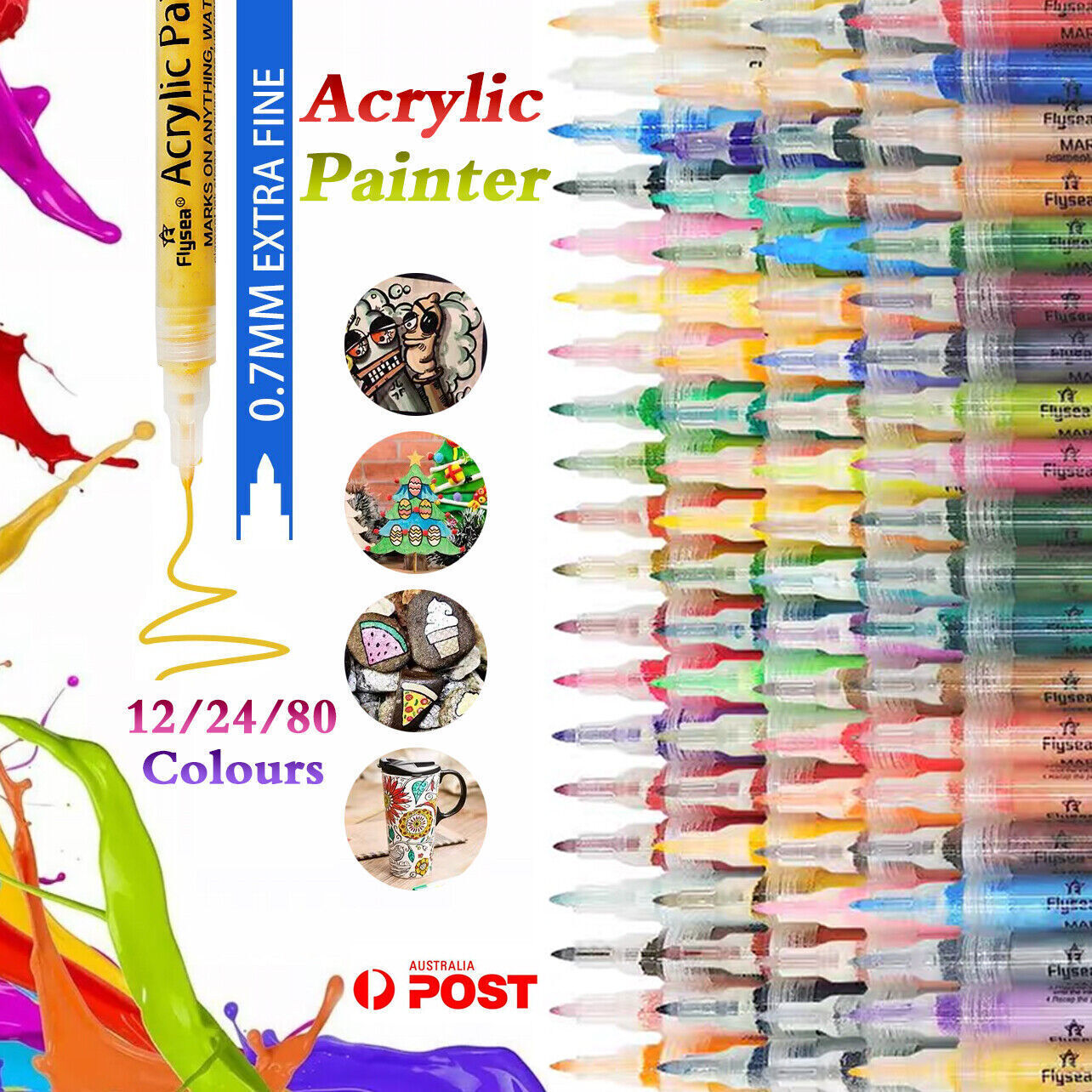 Flysea 1280 Colours Acrylic Paint Pens Painting Stone Ceramic Glass Markers 0.7 eBay