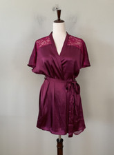 NWT Linea Donatella Women's Sz XL Satin Lace Chiffon Short Sleeves Wrap Robe