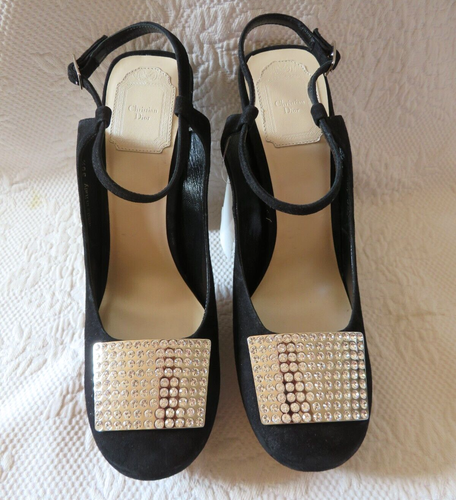 NIB CHRISTIAN DIOR SLINGBACKS CRYSTAL SUEDE HEELS SANDALS, SZ 39.5 - Picture 2 of 15