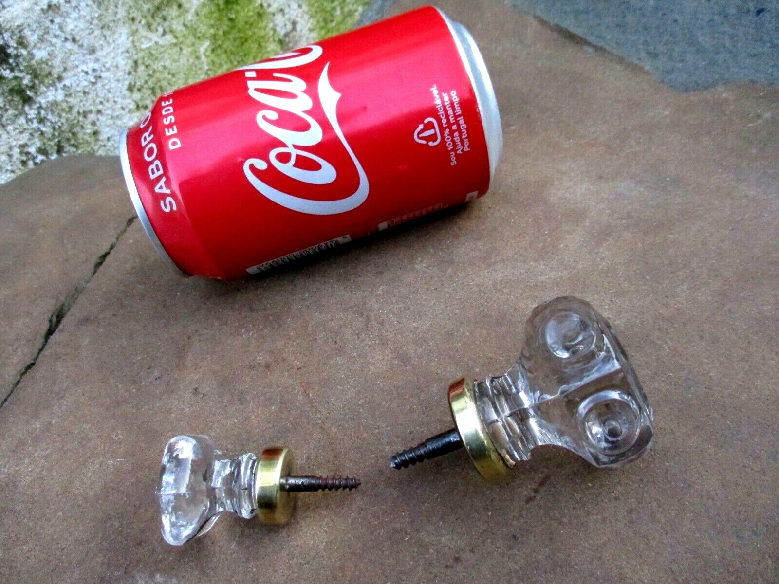 GENUINE ANTIQUE OR VINTAGE TWO GLASS WITH SCREW KNOBS KNOB HANDLE 45 mm