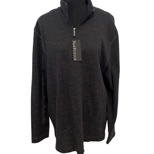 Van Heusen men Medium 1/4 zip pull over shirt/Navy+ gray