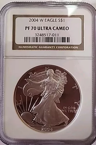 2004 W PROOF SILVER EAGLE NGC PF70 ULTRA CAMEO CLASSIC BROWN LABEL