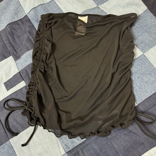 Black Sheer Mini Skirt, Bathing Suit Cover Up, Ruched Side Drawstrings, S - Picture 1 of 5