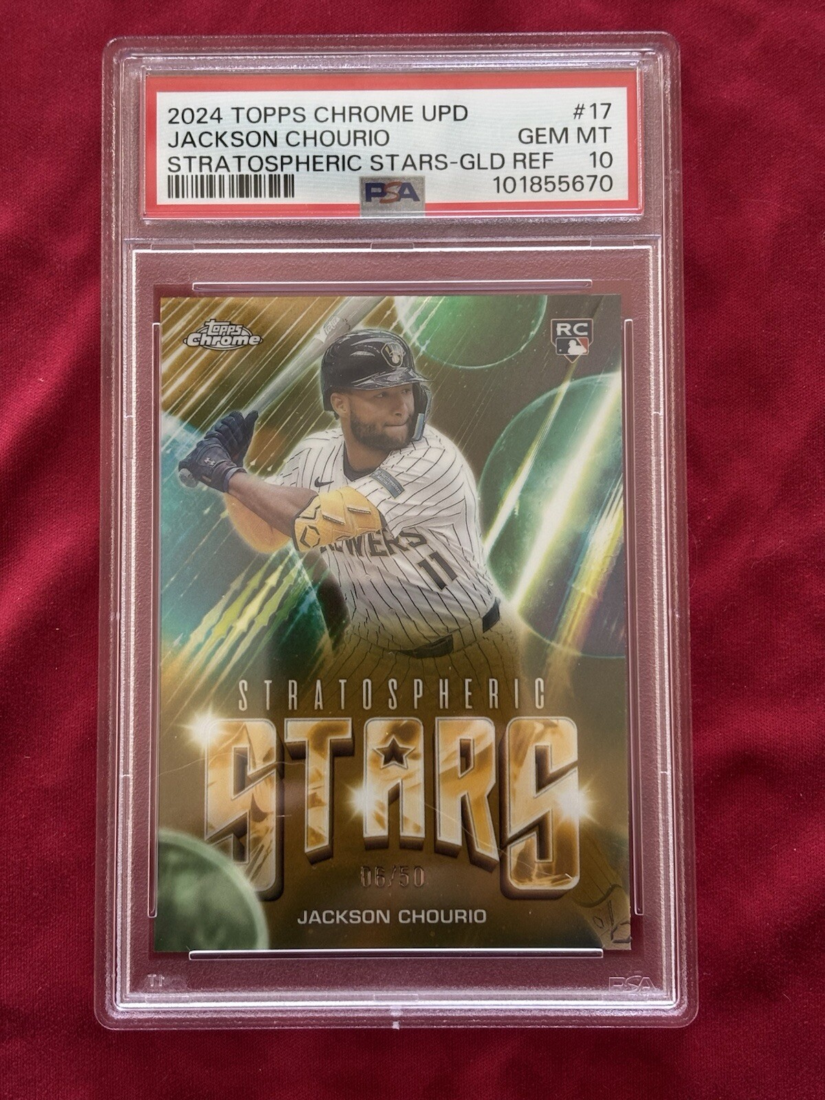 2024 Topps Chrome Update Jackson Chourio Stratospheric Stars /50 gold PSA 10 GEM