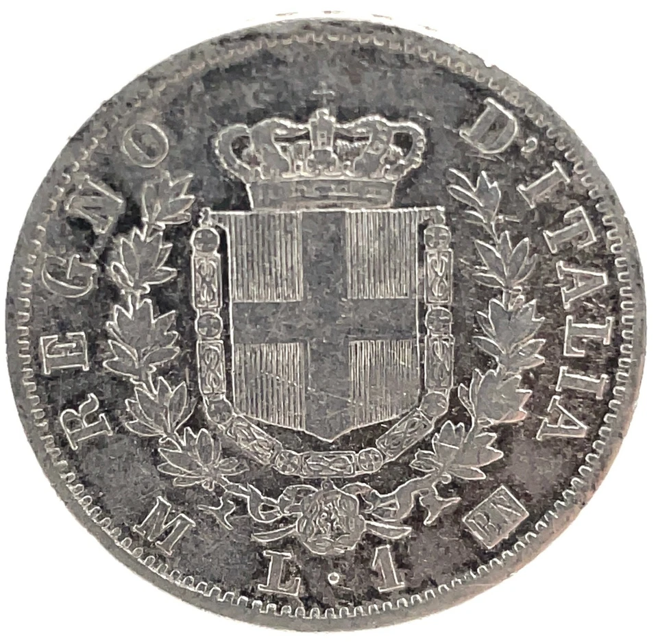 1867 M BN ITALY King Victor Emmanuel II Silver 1 Lire ITALIAN Coin KM#5a Scares! - Image 2 of 2