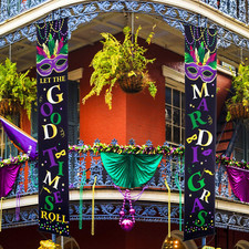 Blulu Mardi Gras Decoration Set Mardi Gras Porch Sign Welcome Banner Hanging Dec
