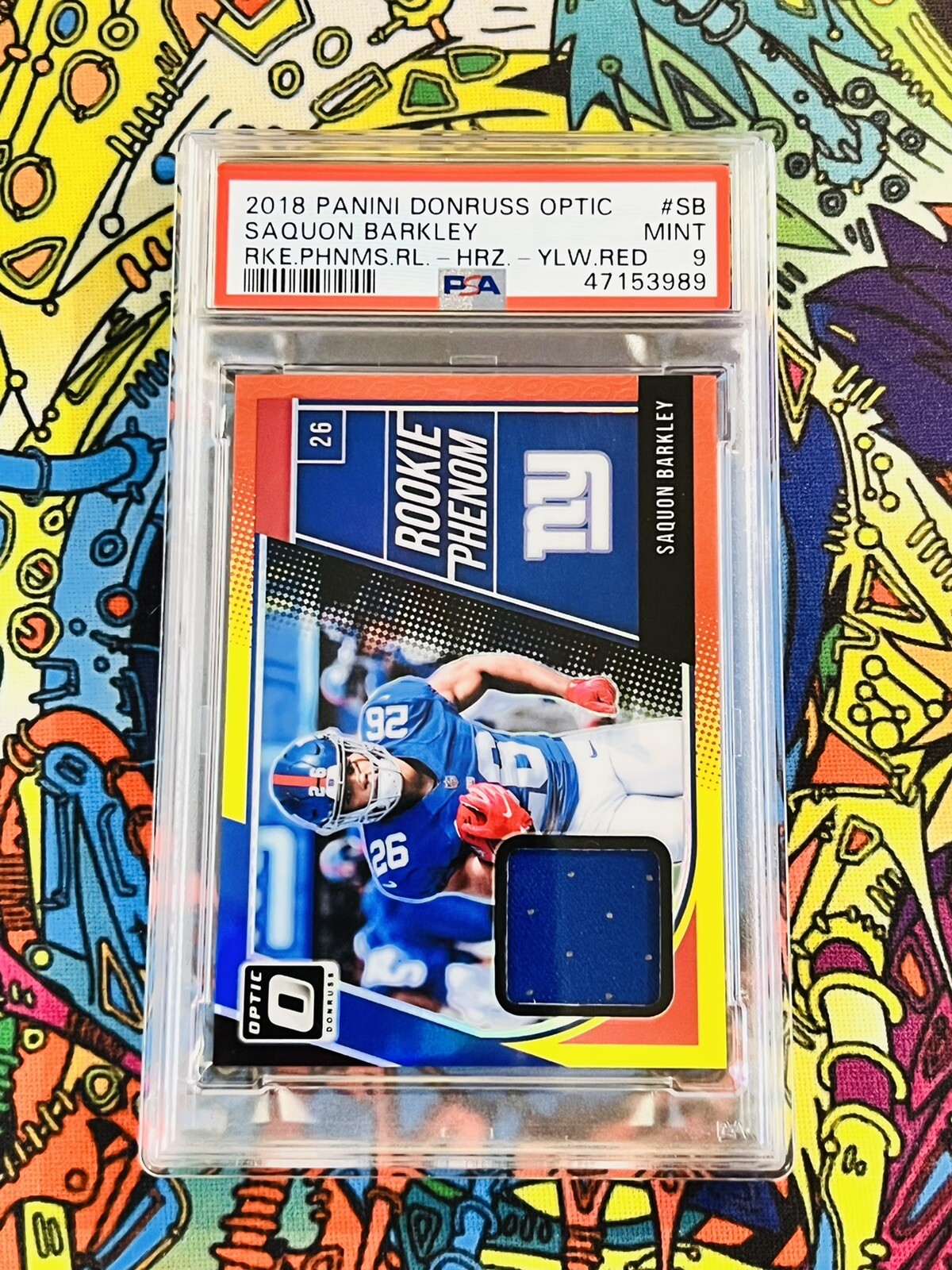 Saquon Barkley Panini Donruss Optic Rookie Phenoms Relics #SB Horizontal-Yellow/Red