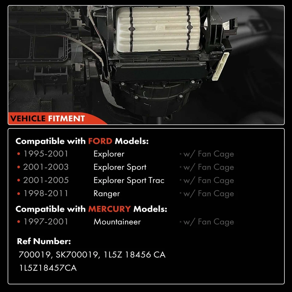 Motor soplador calentador de aire acondicionado con jaula de ventilador para Ford Explorer Ranger Mercury Mountaineer Foto 3 de 4