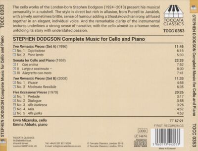 STEPHEN DODGSON: COMPLETE MUSIC FOR CELLO AND PIANO NEW CD