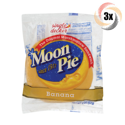 3x Pies Moon Pie Single Decker Banana Flavor Original Marshmallow Sandwiches 2oz