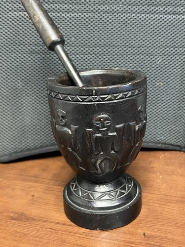 Primitive Carved Wooden Mortar & Pestle - Picture 2 of 11