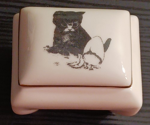 Vintage Schmuckschatulle Porzellan Katze Schmetterling Made in Japan kleine Weltgrüße 2 Zoll - Bild 10 von 24