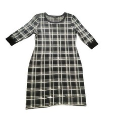 Ellen Weaver Black/Cream Bold Plaid 3/4 Sleeves Sweater Dress Women's Size Med