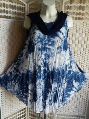 ITALY MODA SOMMERKLEID BATIK 100% VISCOS*Lagenlook*WEI/BLAU*IBIZA**BOHO*Gr.46-50