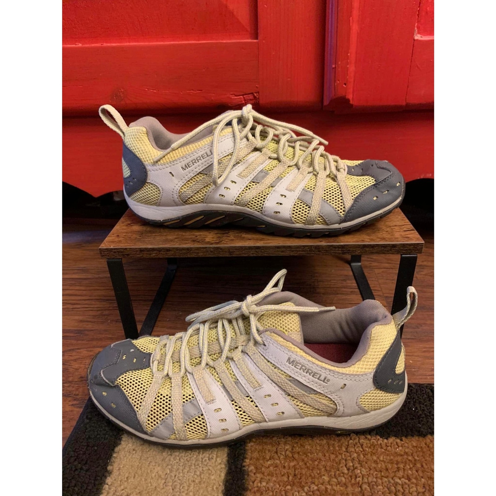 Merrell Size 10 Mykos Womens Hiking Trail Running Shoes Lime Gray Athletic EUC