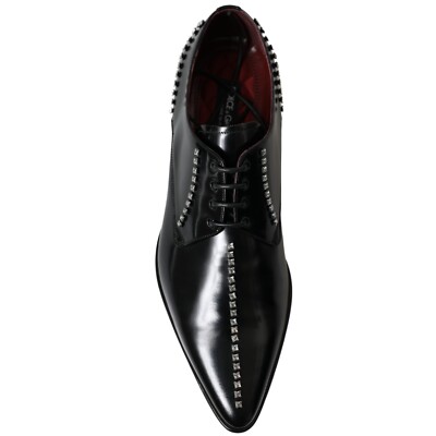 DOLCE & GABBANA Shoes Black Leather Crystal Dress Formal EU39