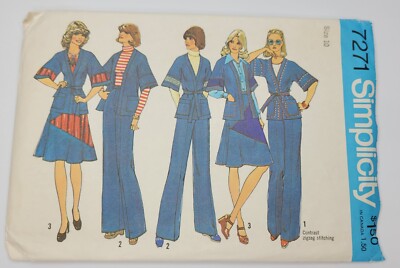 Vtg 1975 Simplicity 7271 Denim Wrap Jacket Skirt Pants Un-Cut Sz. 10