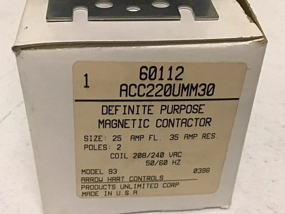 NEW, ARROW HART ACC220UMM30, MODEL 93 COIL 280/240 VAC 50/60 HZ CONTROLS - Image 2 of 4