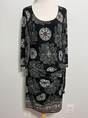 MAX STUDIO Drop Waist Side Tie Knit Dress Black w/Multicolor Floral Side M  NWOT | eBay