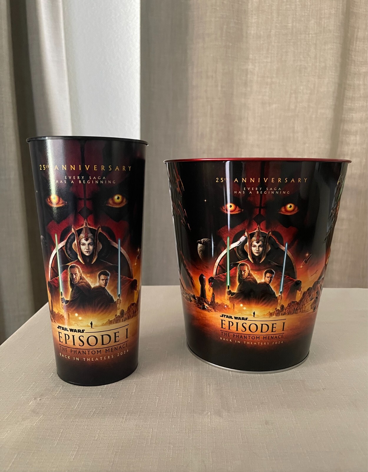 Star Wars The Phantom Menace Tin Popcorn Bucket And Cup Set 25th